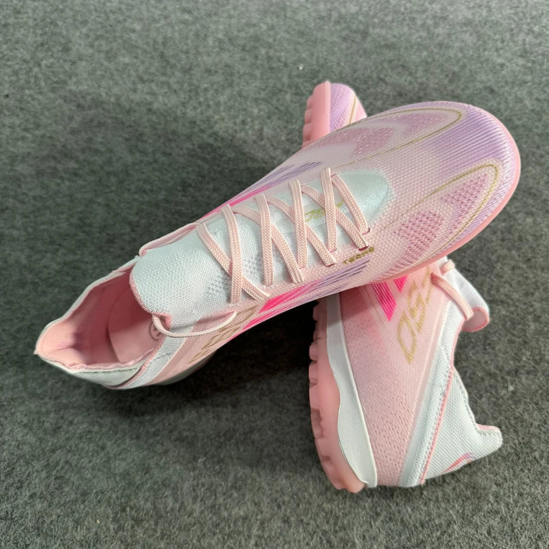 “Pink & White Turf Soccer Cleats – Lightweight Speed Boots”