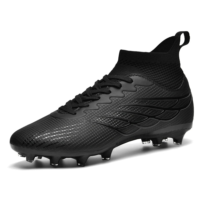 Men’s Black High-Top Football Boots – Lightweight Firm Ground Shoes with Ankle Support