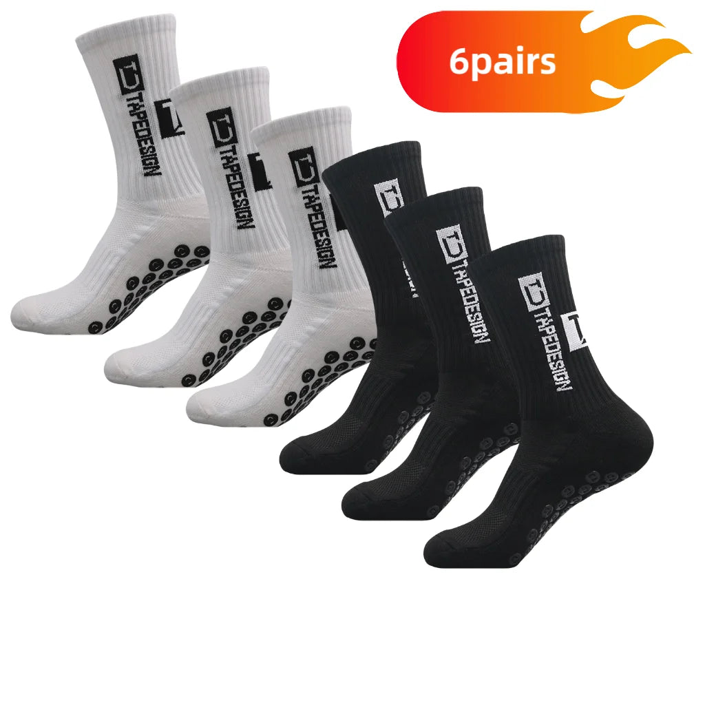 6 Pairs Anti-Slip Football Grip Socks – Pro Tape Style