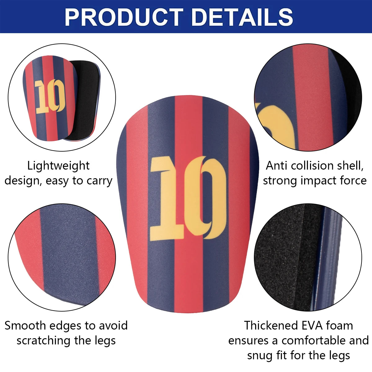 Striped Red & Navy Shin Pads – Classic #10 Edition