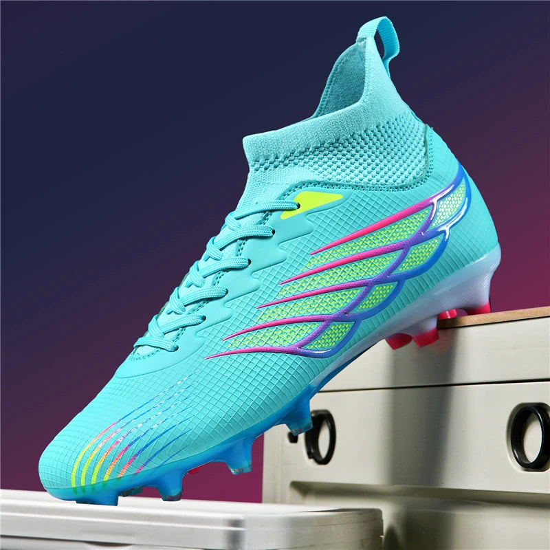 Men’s Black High-Top Football Boots – Lightweight Firm Ground Shoes with Ankle Support