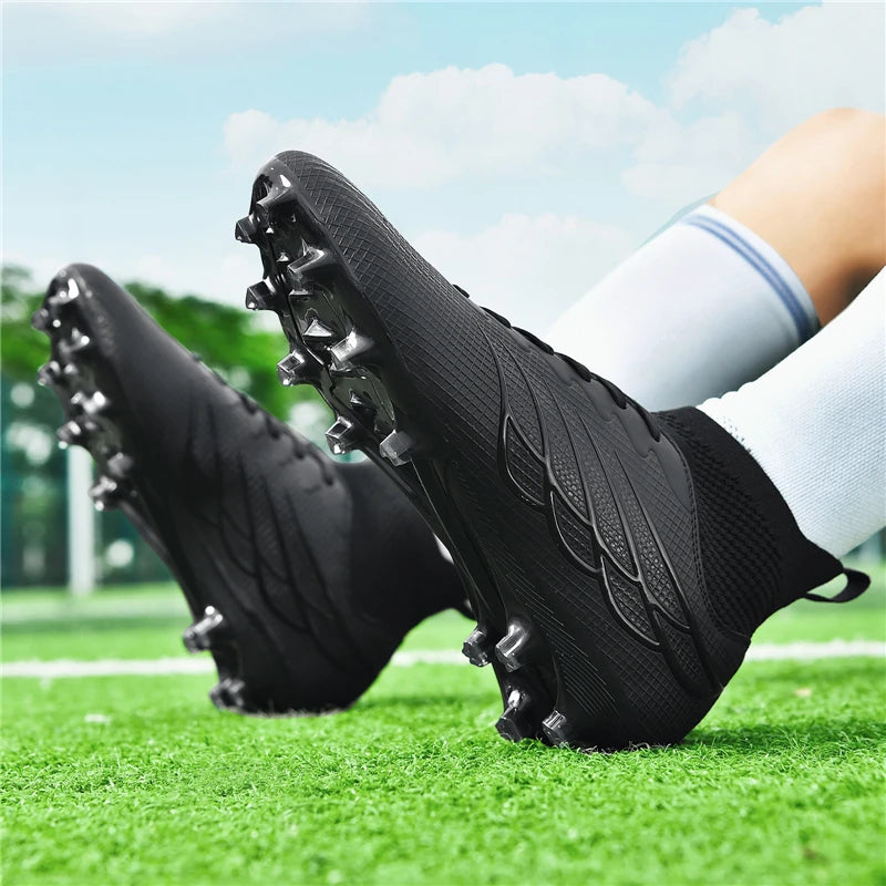 Men’s Black High-Top Football Boots – Lightweight Firm Ground Shoes with Ankle Support