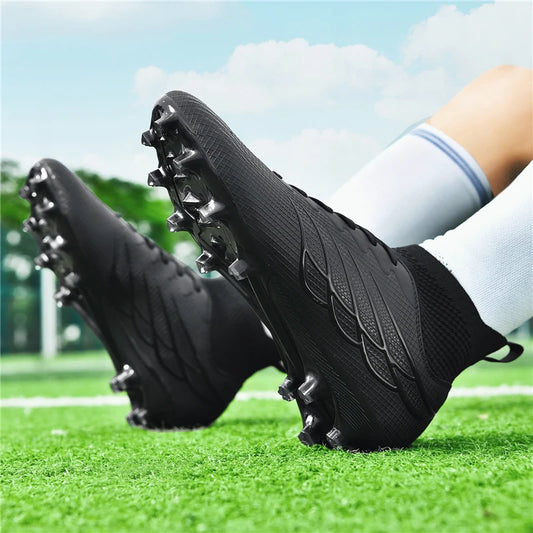 Men’s Black High-Top Football Boots – Lightweight Firm Ground Shoes with Ankle Support