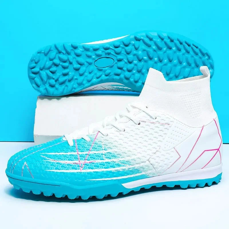 Light football boots  – White & Blue | Pro Grip and Comfort