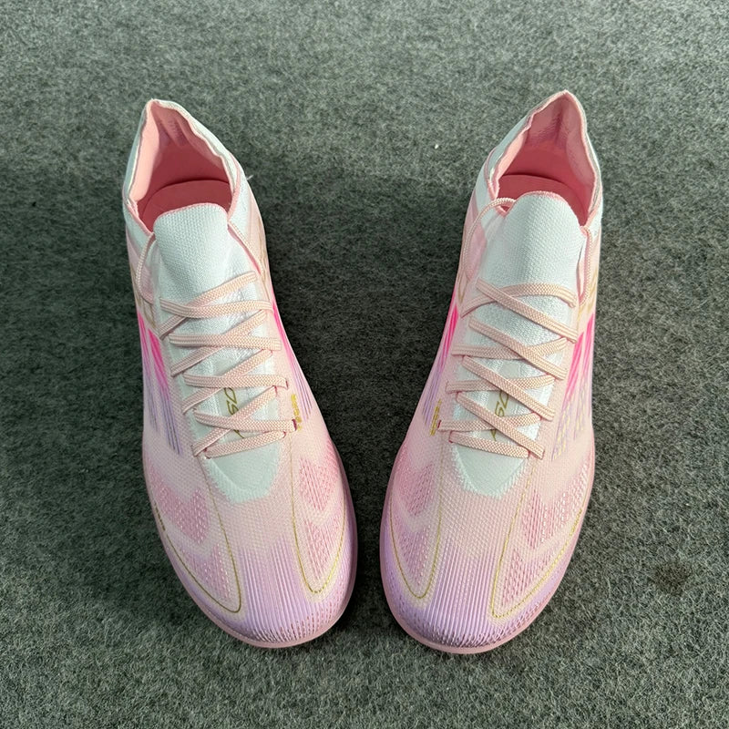 “Pink & White Turf Soccer Cleats – Lightweight Speed Boots”