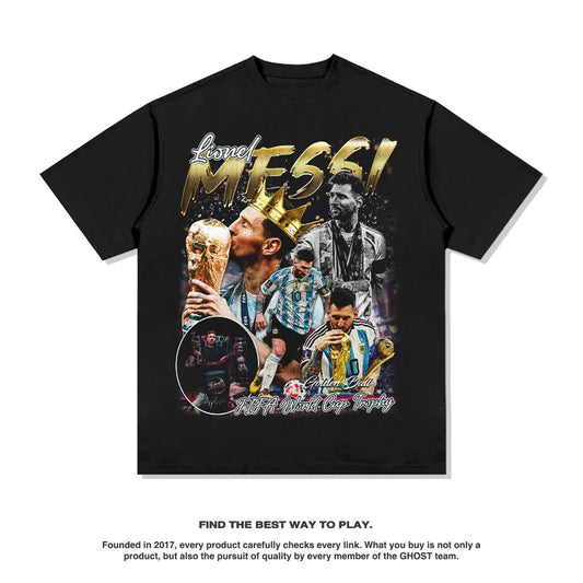 "Lionel Messi World Cup Champion Graphic shirt – Black Legend Edition"
