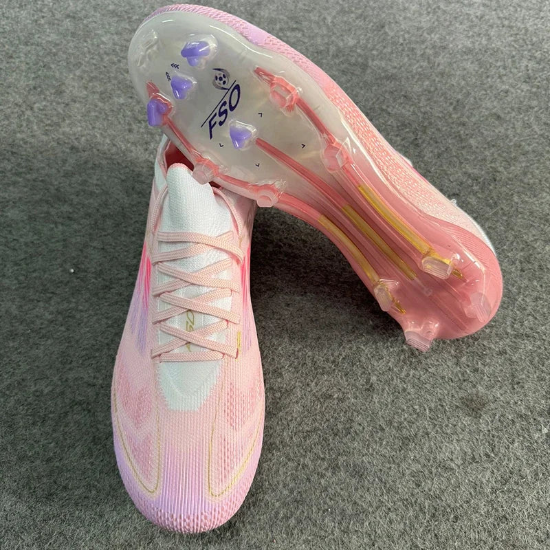 “Pink & White Turf Soccer Cleats – Lightweight Speed Boots”