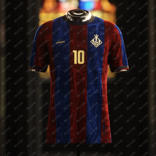 Retro FC Barcelona Graffiti-Style Jersey – Classic Red & Blue Stripes