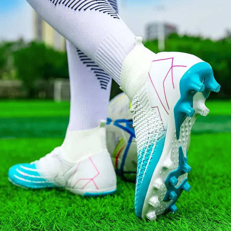 Light football boots  – White & Blue | Pro Grip and Comfort