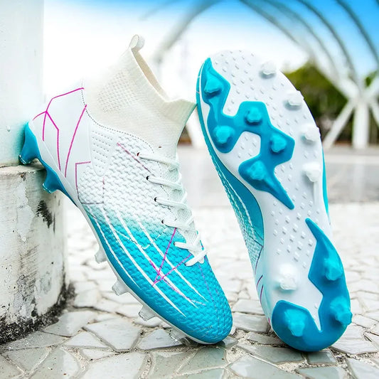 Light football boots  – White & Blue | Pro Grip and Comfort