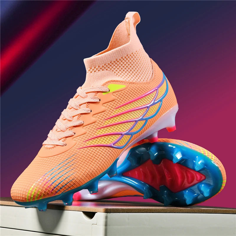 Men’s Black High-Top Football Boots – Lightweight Firm Ground Shoes with Ankle Support