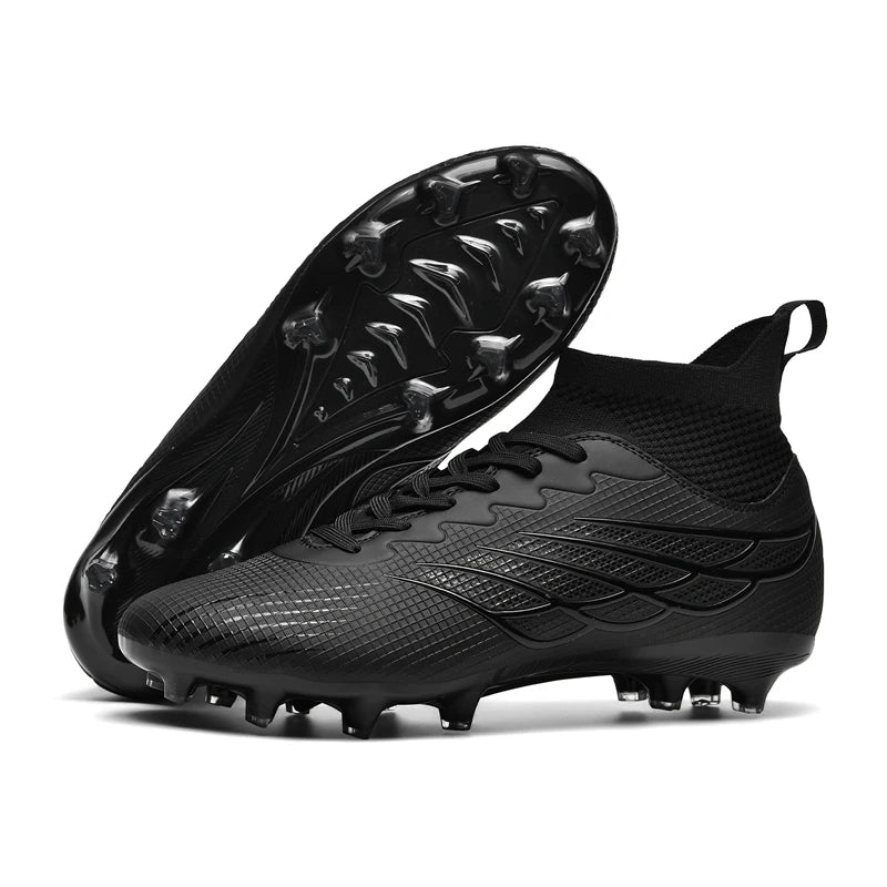 Men’s Black High-Top Football Boots – Lightweight Firm Ground Shoes with Ankle Support