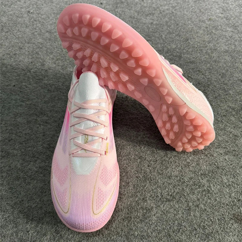 “Pink & White Turf Soccer Cleats – Lightweight Speed Boots”